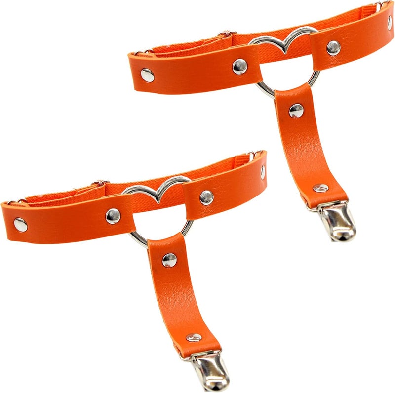 ETHOON Garters Belt Adjustable Love Heart Leg Garter with Buckle Anti-Slip Clips Elastic Punk 1 Pair - Image 1